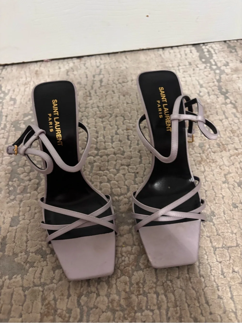 Saint Laurent Lilac Strappy Square-Toe Sandals size 37